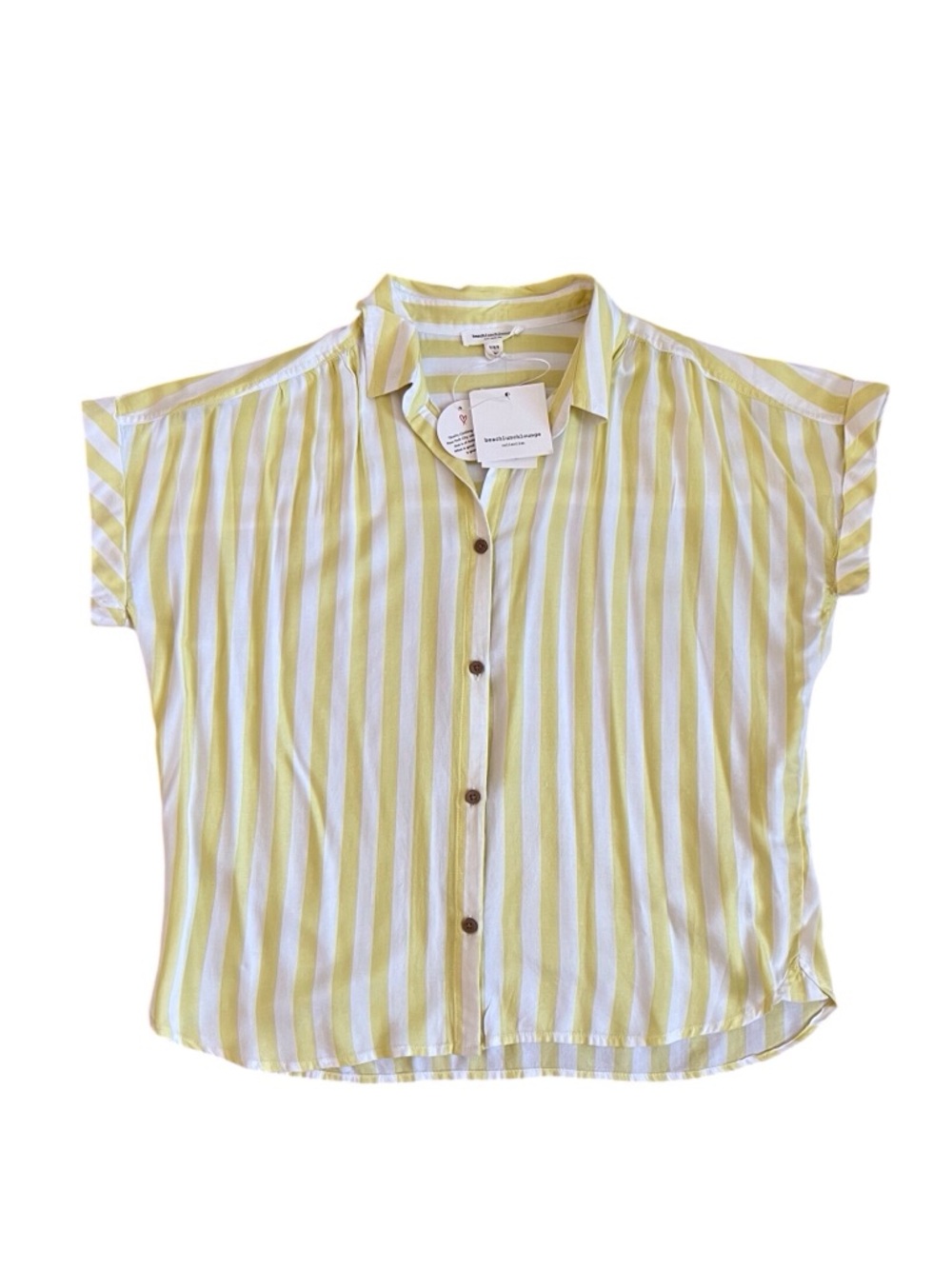 Beach Lunch Lounge NEW Dawson Short Sleeve Shirt Button Up Yellow Stripe Medium